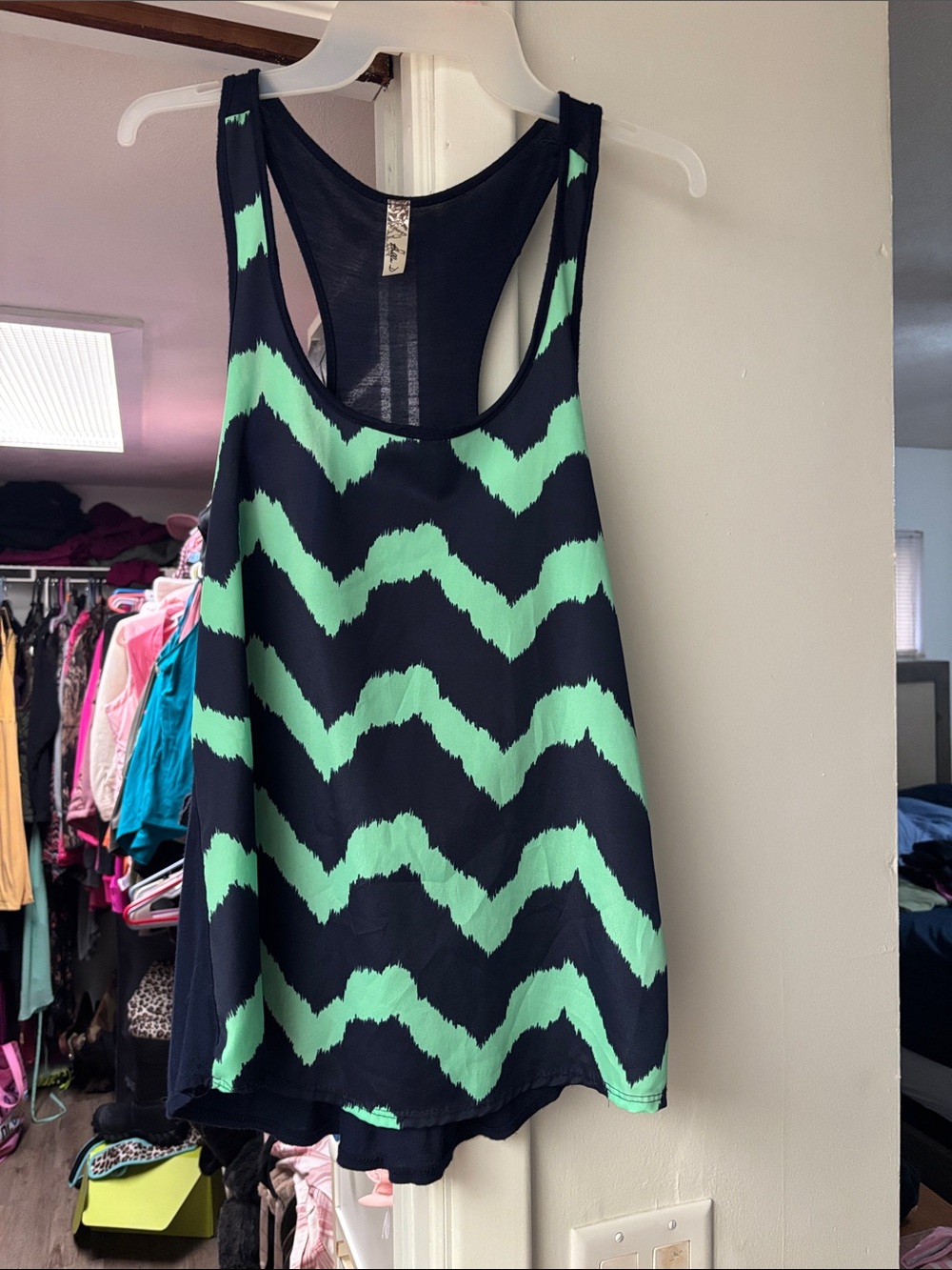 Bella D. Navy & Mint Chevron Racerback Tank
